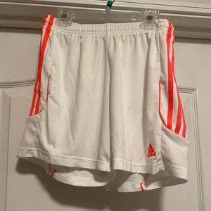 Adidas white and hot pink soccer athletic shorts